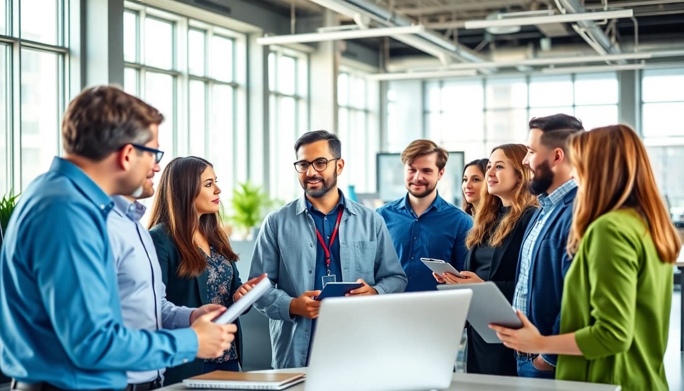 Headhunter Ingenieure engagieren talentierte Ingenieure in einer modernen Büroumgebung.