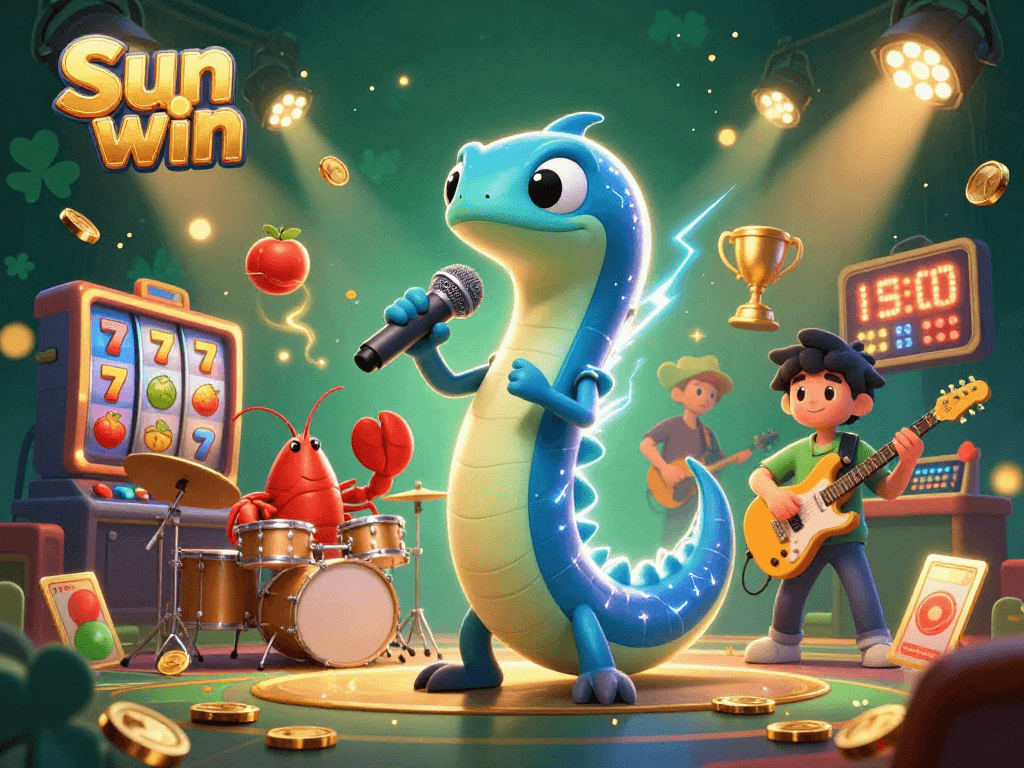 Experience the excitement of Sun win in this lively underwater casino illustration with dynamic slot symbols.