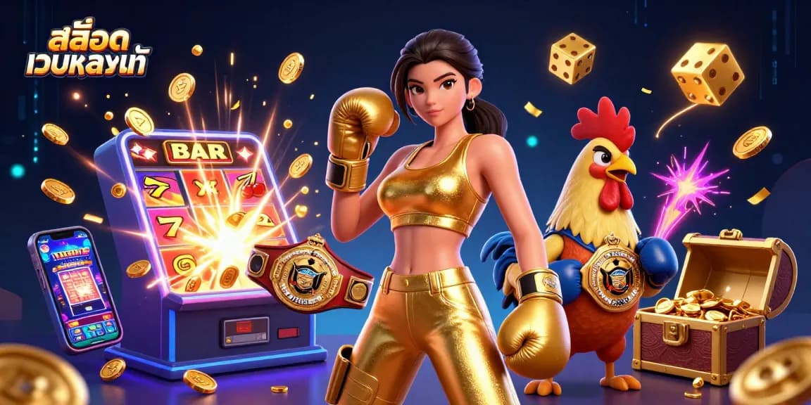 Experience สล็อตเว็บตรงแท้ gaming excitement with a vibrant 3D illustration showcasing dynamic casino elements.