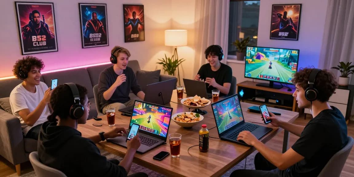 Exciting online gaming moment at https://b52club.radio.fm/ with players immersed in B52 CLUB on their devices.