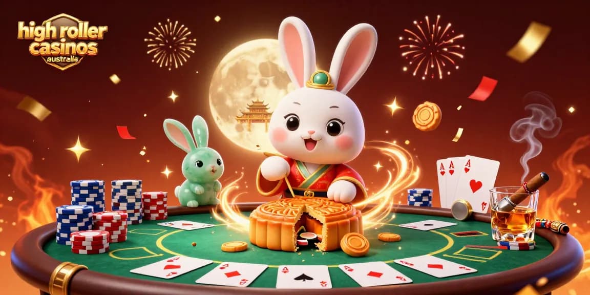Celebrate big wins at high roller casinos Australia with vibrant poker-themed moonlight illustration.