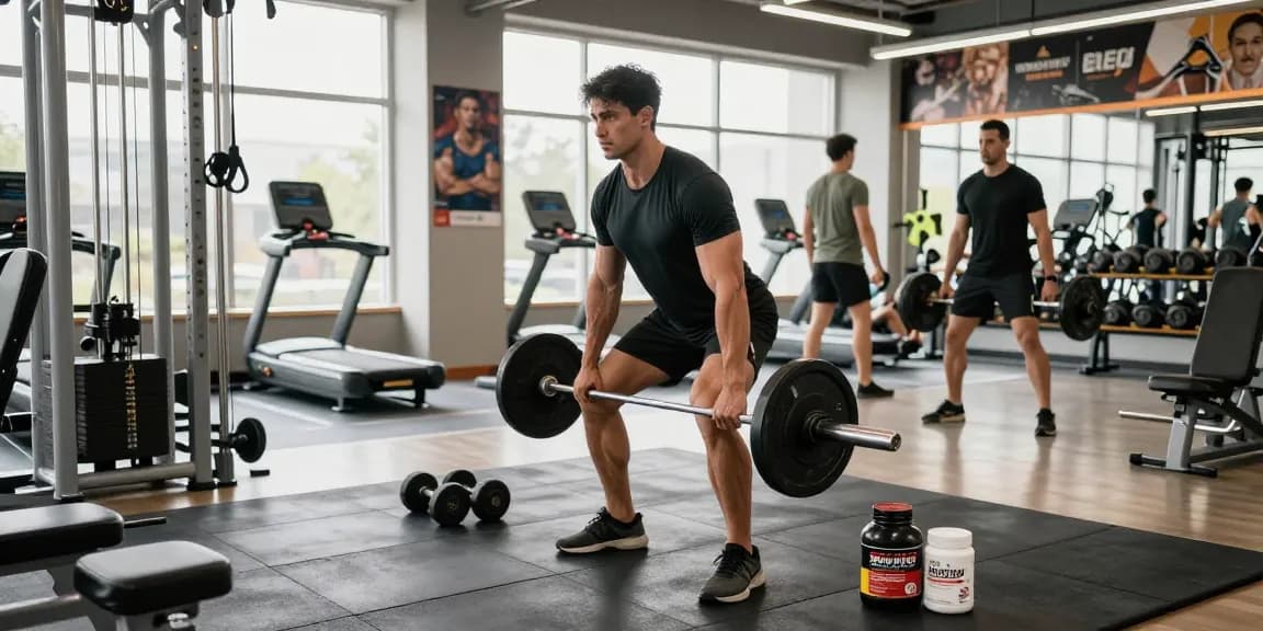 Global Pharma Steroids unterstützen Sportler beim Training in modernem Fitnessstudio.