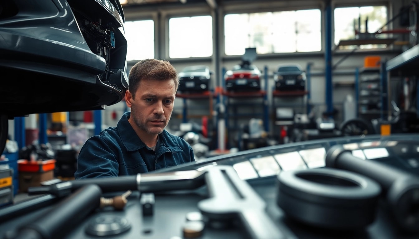 Motorschaden Ankauf: Mechaniker inspiziert Fahrzeuge in einer modernen Werkstatt
