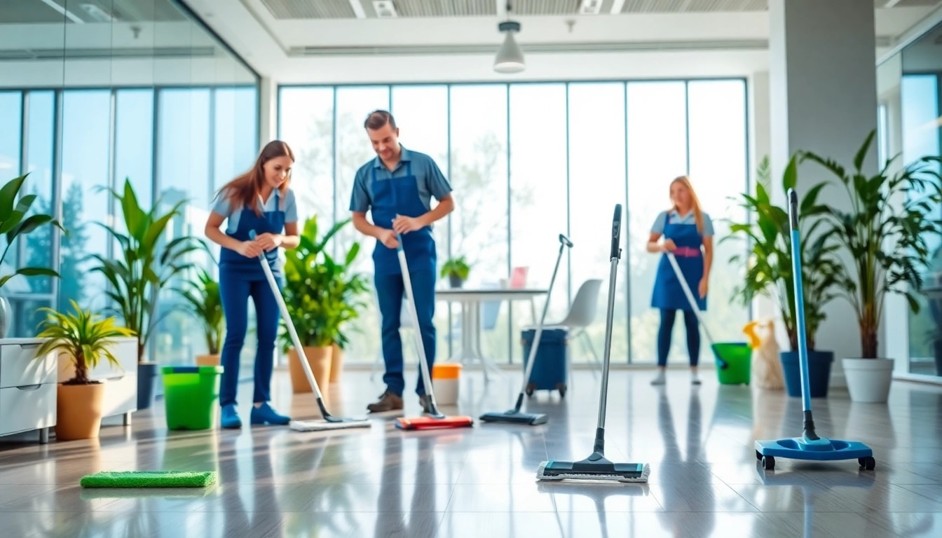 Effiziente Arbeit eines gebäudereinigungsunternehmen berlin in modernem Büro mit professionellem Team.