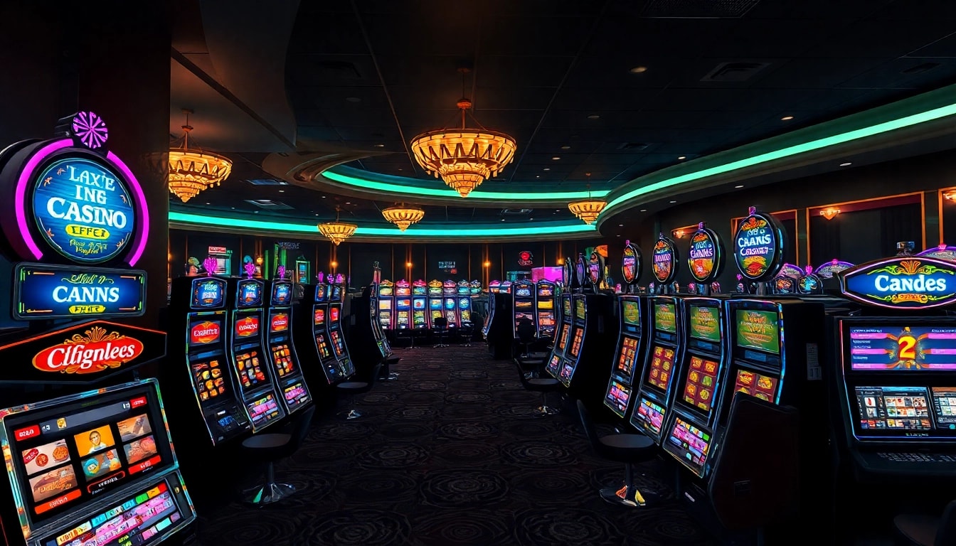 Erlebe den aufregenden bonus casino, während die bunten Spielautomaten in einer einladenden Atmosphäre leuchten.