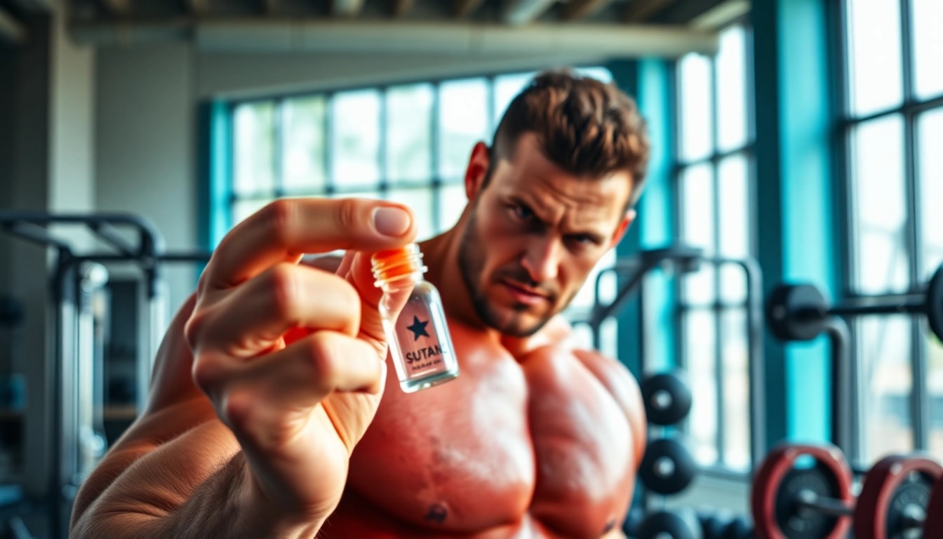Menschen, die sustanon kaufen und durch hochwertige Aufnahmen in einem modernen Fitnessstudio inspiriert werden.
