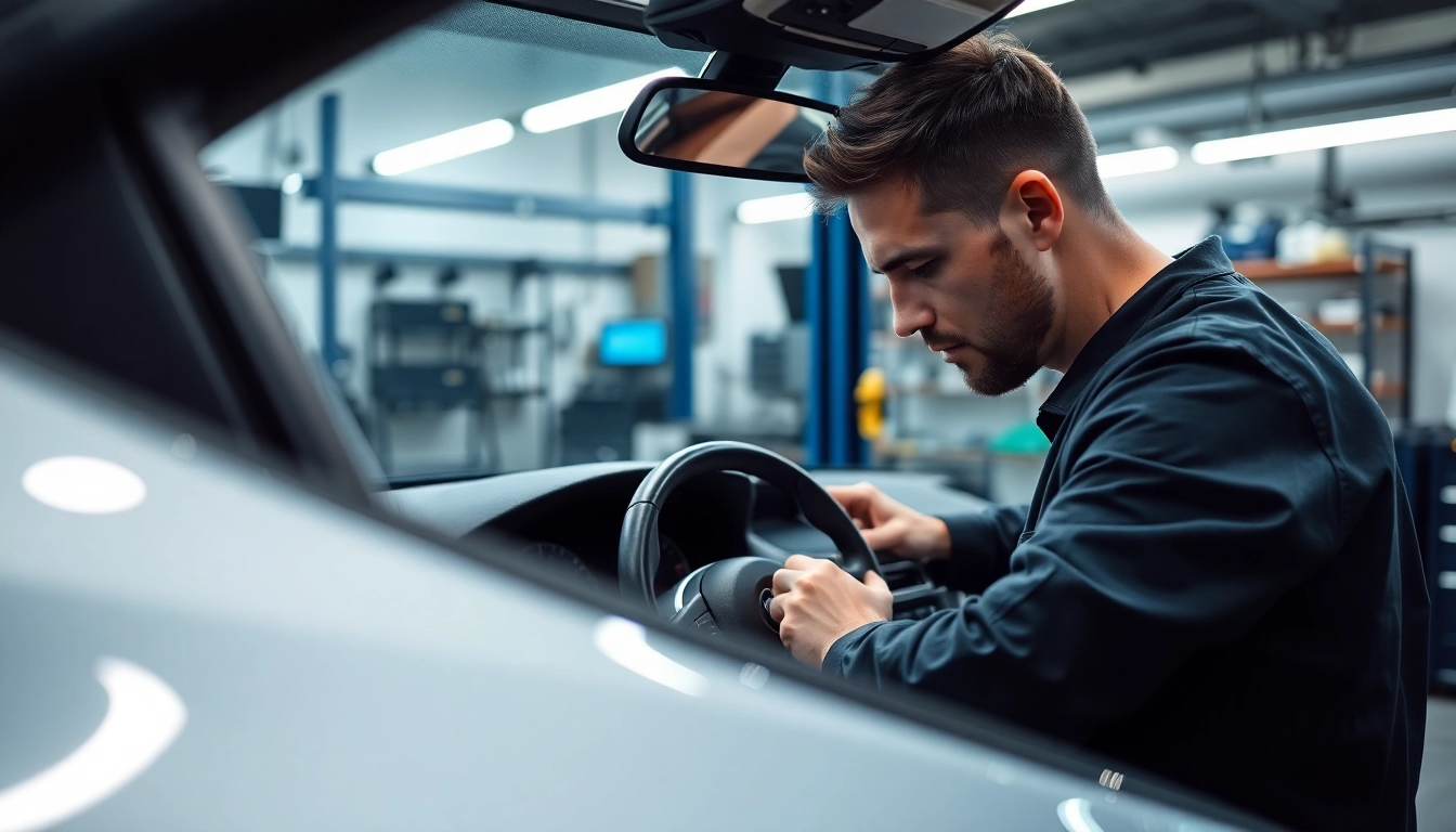 BMW Codierung in action, mechanic adjusting high-tech tools in a modern workshop.