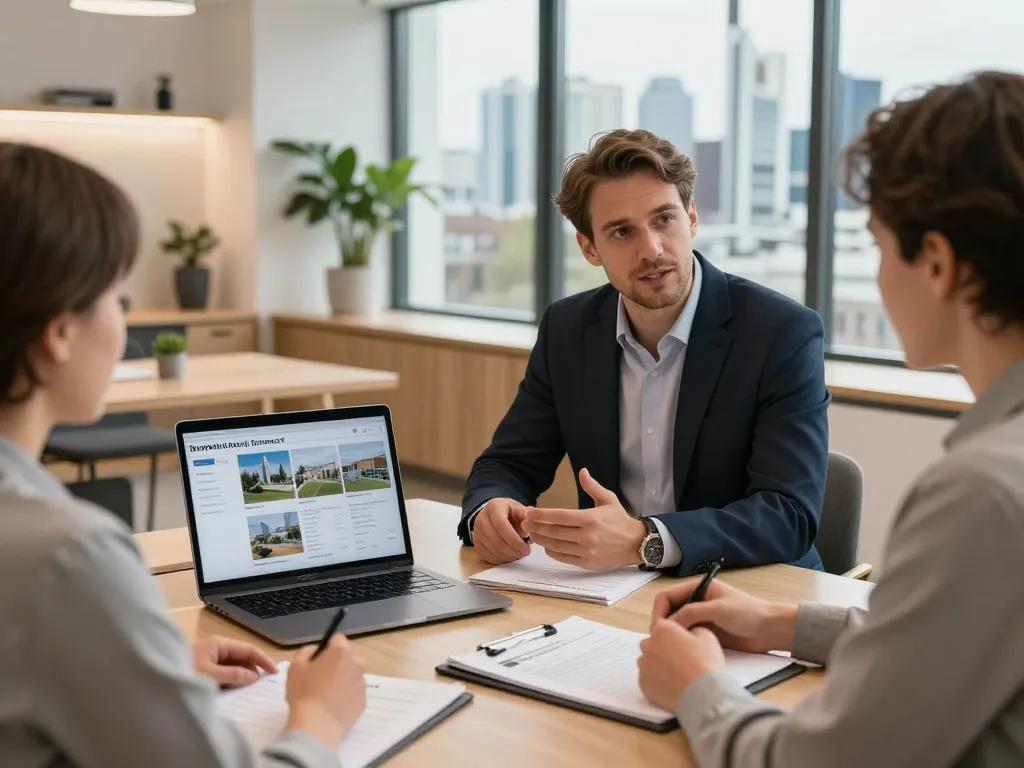 Immobilienmakler Frankfurt Dornbusch berät Kunden in modernem Büroumfeld.