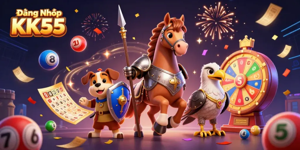 Experience thrilling gameplay with Đăng Nhập KK55, showcasing vibrant casino elements and a medieval knight.