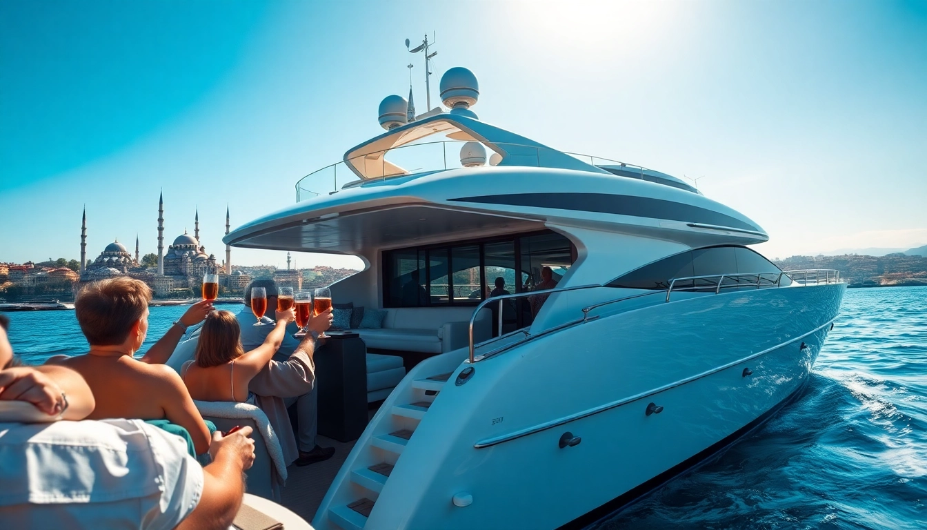 Genießen Sie faszinierende Istanbul Bosphorus cruises auf einem luxuriösen Yacht mit strawendendem Hintergrund.