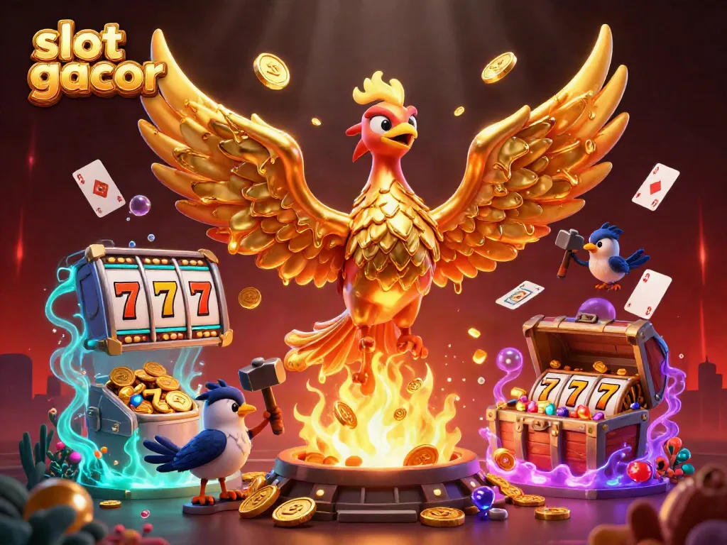 Experience the thrill of slot gacor with a molten phoenix and dynamic casino elements.