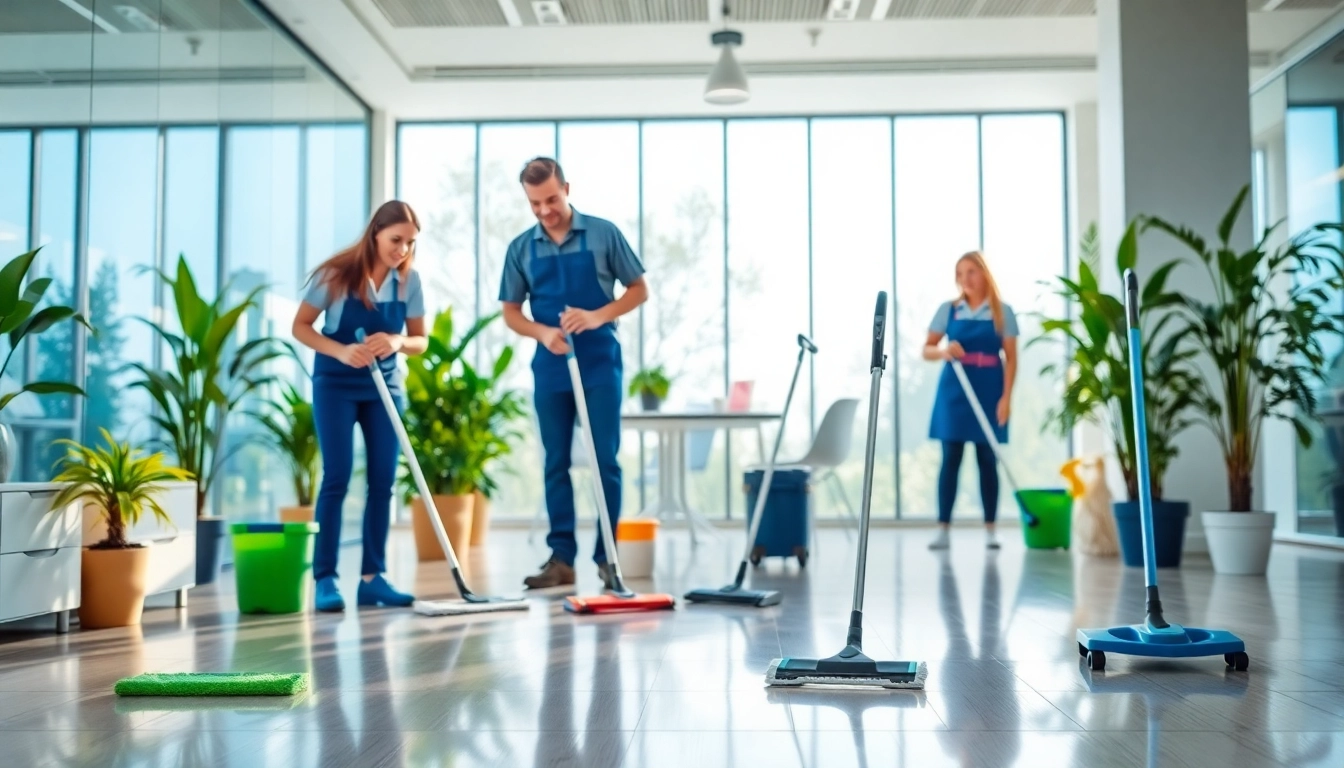 Effiziente Arbeit eines gebäudereinigungsunternehmen berlin in modernem Büro mit professionellem Team.