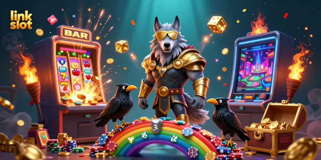 Spin and win in the exhilarating world of link slot gaming with vibrant casino icons.