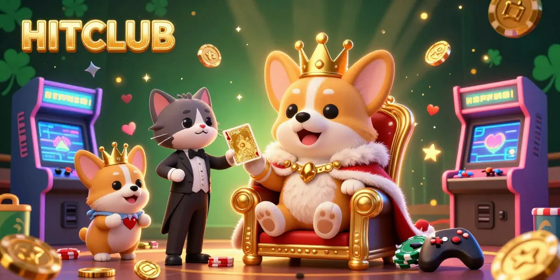 Experience the excitement of HITCLUB through this vibrant casino scene with royal corgi and arcade elements.