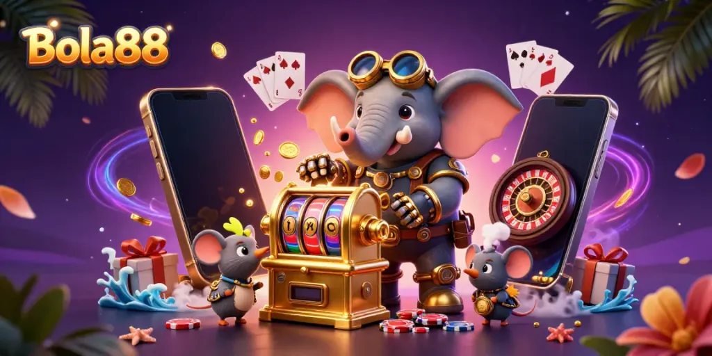 Bola88 offers dynamic gaming experiences with a steampunk elephant and interactive casino elements