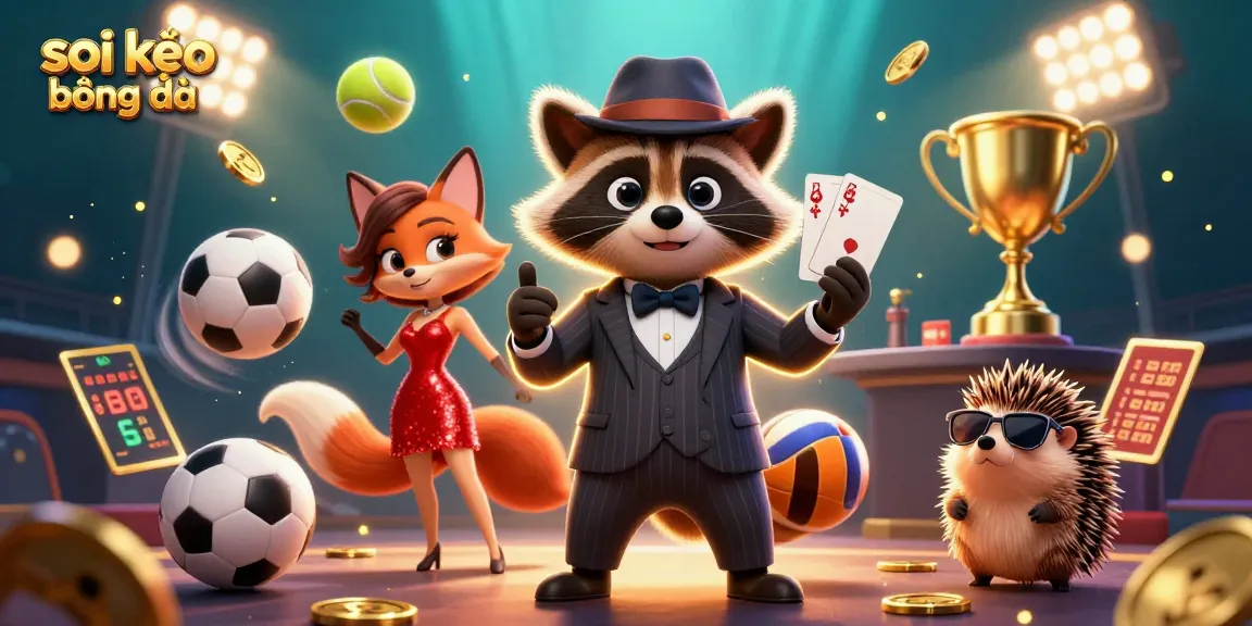 Soi kèo bóng đá with vibrant characters and dynamic sports elements in a casino setting