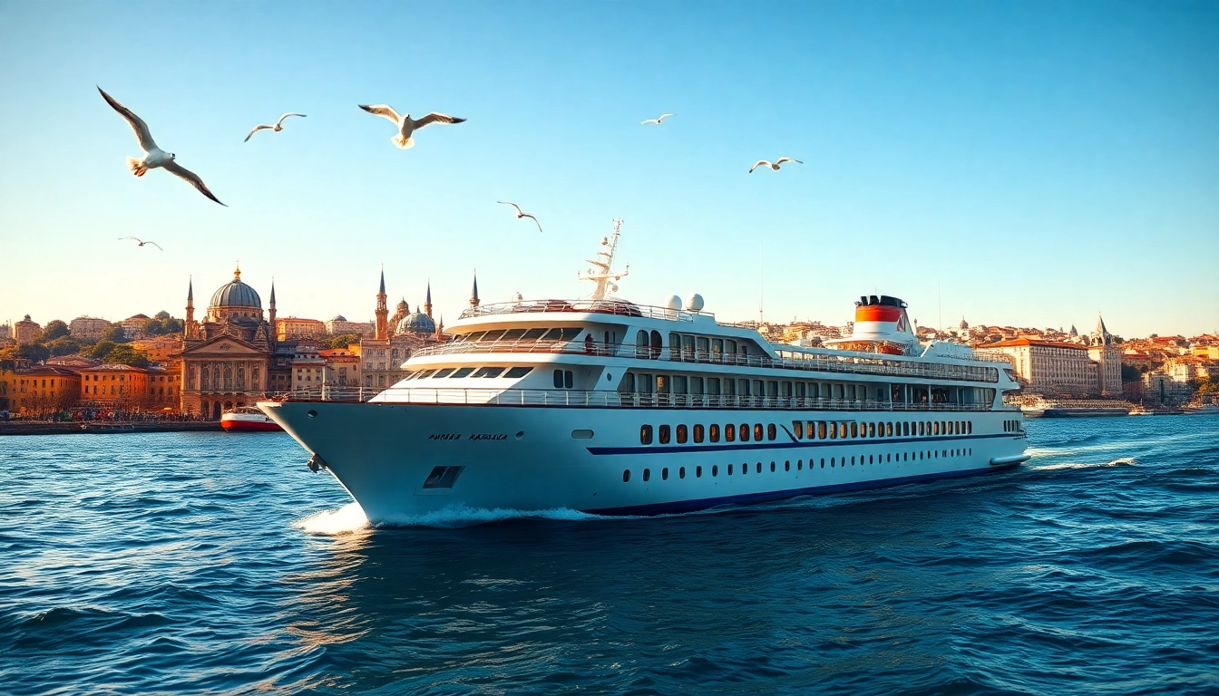 Istanbul Bosphorus cruises auf einem majestätischen Schiff mit Istanbuls ikonischer Skyline im Hintergrund.
