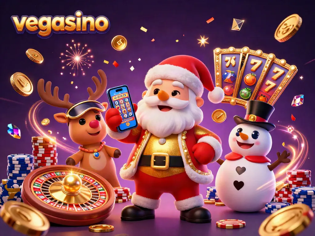Enjoy the excitement at vegasino with Santa and friends celebrating jackpot wins.