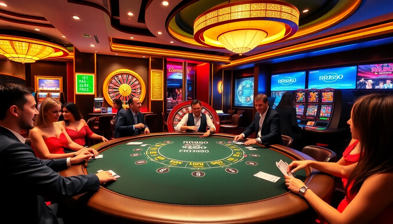 Players enjoying high-stakes gambling at the luxurious RR888 casino table, showcasing excitement and elegance.