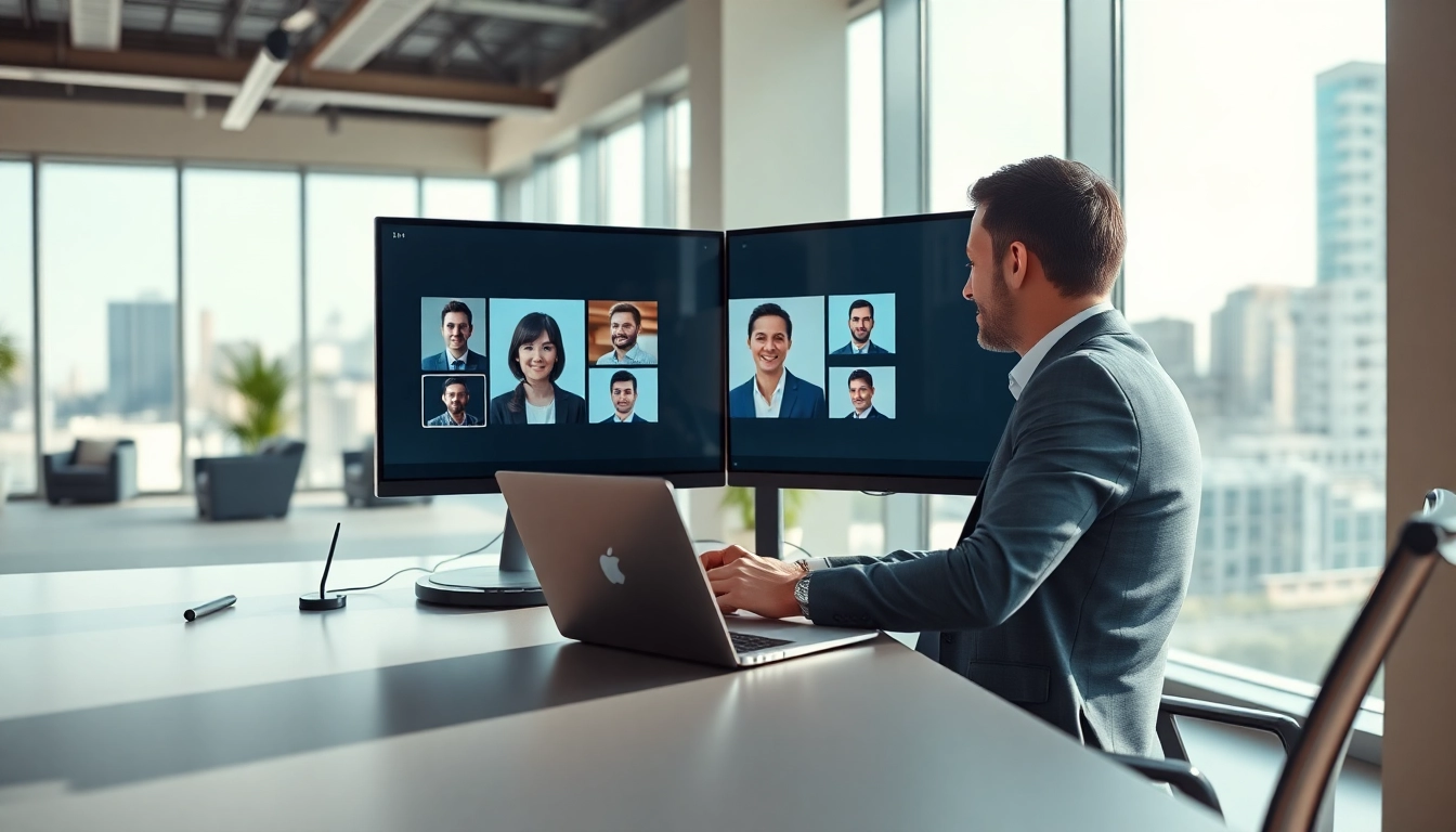 Headhunter IT in a modern office conducting a client video call with professionalism.