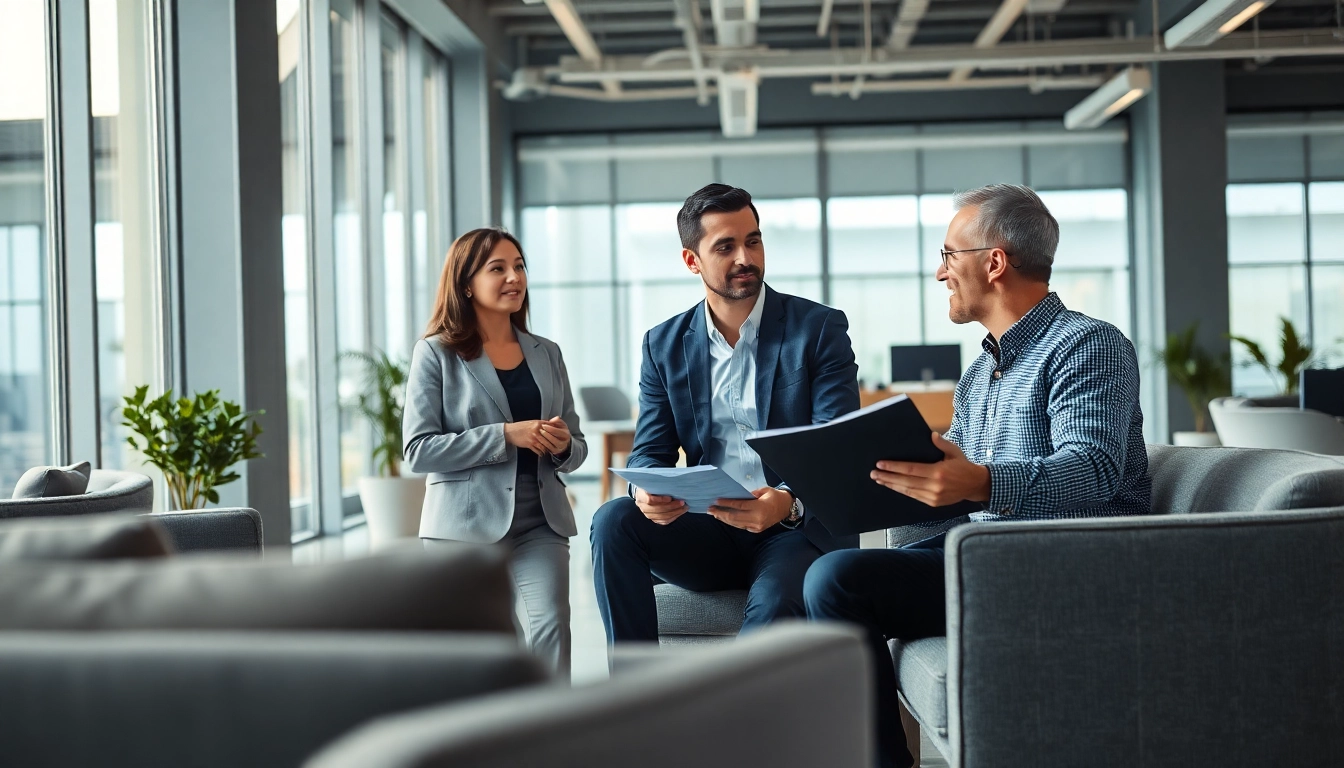 Headhunter Ingenieure im Gespräch mit einem Ingenieur in einem modernen Büro.